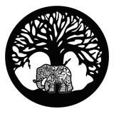 Mandala Árvore Da Vida Preto Com Elefante Da Fortuna 40cm