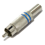 Ficha Conector Plug Rca Macho Azul Metalico Con Resorte X4