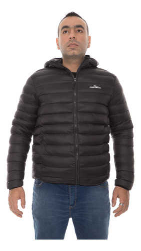 Campera Hombre Capucha Ultra Liviana Tipo Inflable Negro