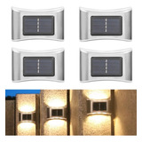 Pack X4 Aplique Bidireccional Solar Plateado 6led Decoración