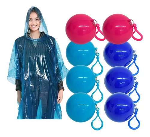 8 Capa Impermeable P/ Lluvia Portatil Poncho Bolita Llavero