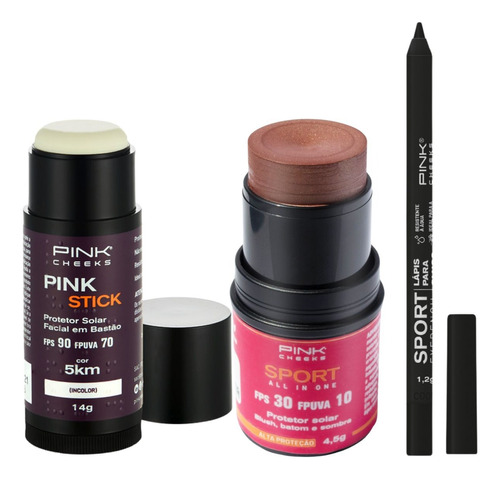 Kit Beleza Protetor Solar C/ Base, Blush E Lápis Pink Cheeks