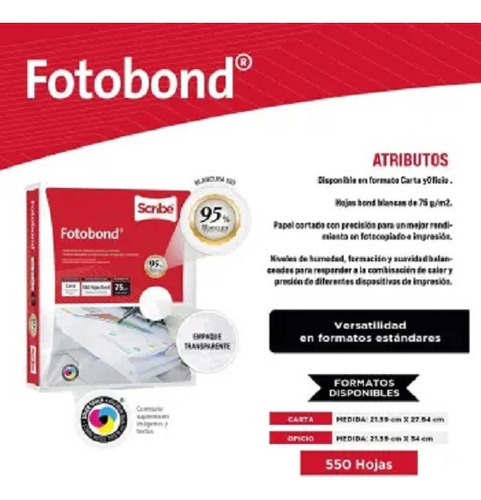 Hojas De Papel Carta Scribe Fotobond 550 Piezas Color Blanco