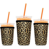 Fundas Reutilizables Para Vaso 3 Piezas Color Leopardo