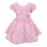 Vestido Infantil Rosa Fofo Bolinhas Brancas Delicado Top