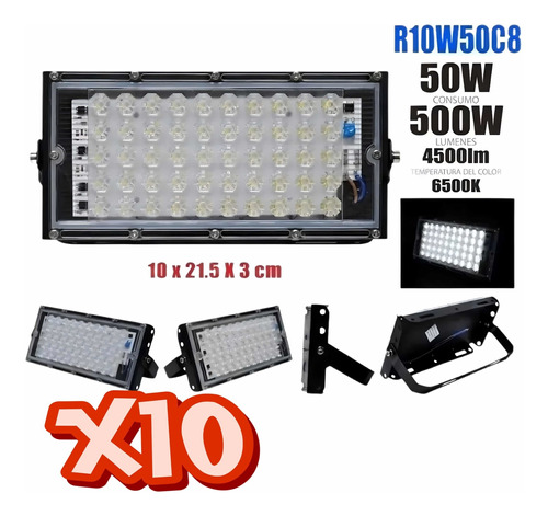 Paquete 10 Pieza Reflector Ultradelgado Slim 50w Led Tianlai