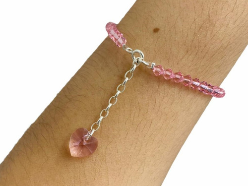 Pulsera Cristal Plata 925 Corazón Rosa Mujer San Valentín