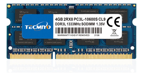 Memoria Ram Tecmiyo 4 Gb Ddr3l-1333 Sodimm Pc3-10600s 1.35v