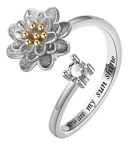 Anillo Mujer Giratorio Flor Antiestrés Ajustable Spinner