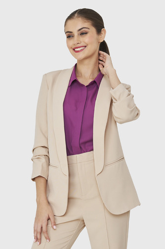 Blazer Mangas Drapeadas 3/4 Beige Nicopoly