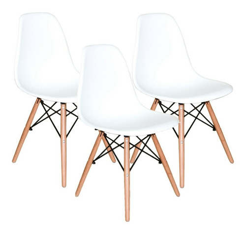 Cadeira De Jantar Henn Decorshop Charles Eames Dkr Eiffel, Estrutura De Cor  Branco, 3 Unidades