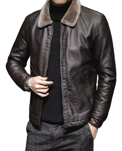 Chaqueta De Cuero De Invierno Para Hombre, Nueva Solapa Medi