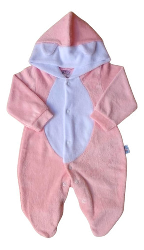 Macacão Plush Touca Roupa Bebê Inverno Frio Enxoval Algodão