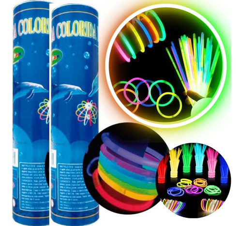 200 Pulseiras Neon Festa Balada Brilho Fluorescente Led 