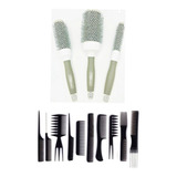 Set 3 Cepillos Térmicos Brushing Alisado + 10 P Peinetas