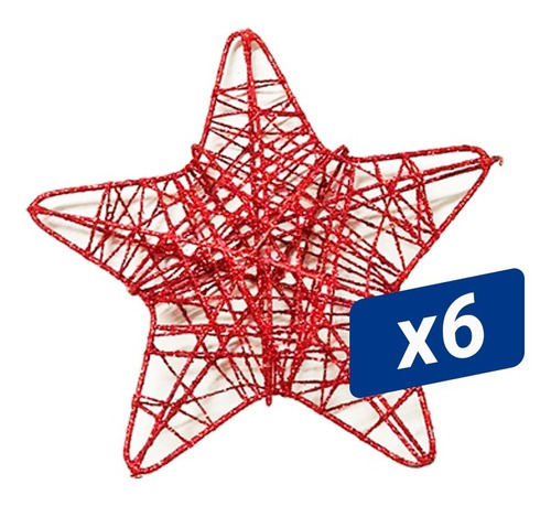 Adorno Navideño Estrella Con Brillo Set X6 Unidades 12 Cm