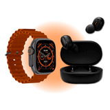 Kit Relógio Smartwatch W68+ Ultra Nfc Masc/fem + Fone S/ Fio