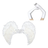 Set Angel Negro/blanco Alas Plumas + Guantes Disfraz Mujer