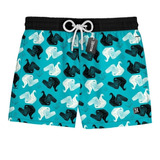 Short Praia Masculino Cisnes Preto/ Branco Mauricinho 0086