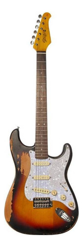 Guitarra Elétrica Seizi Relic Shinobi Stratocaster De  Amieiro Sunburst Desgastado Com Diapasão De Pau-rosa