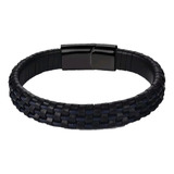 Pulsera De Cuero Trenzado Blue Black Hombre Moda 2021