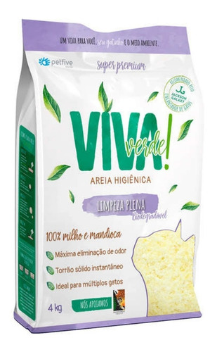 Areia Viva Verde Limpeza Plena 4kg Areia Higiênica P/ Gatos