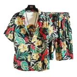 Fk Conjunto Camisa Hawaiana Playa Y Pantalón Corto Hombre