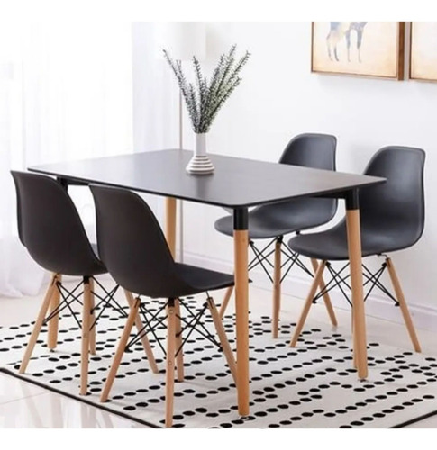 Juego De Comedor Eames Rectangular 4 Sillas 120cm