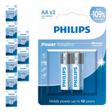 20 Pilhas Alcalinas Aa 2a Pequena Philips 10 Cart