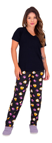 Pijama Estações Calça E Blusa Manga Curta Linha Noite