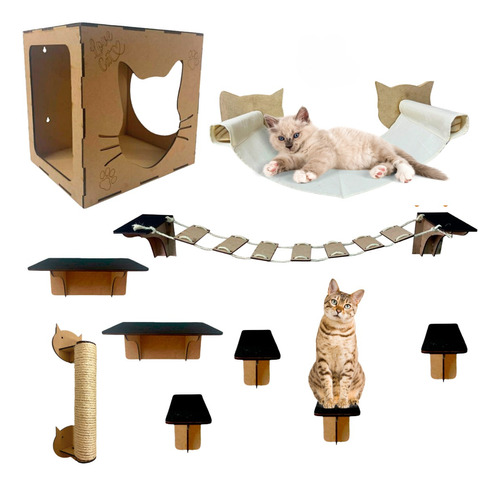 Playground Gatos 10 Pcs Nicho Escadas Ponte Rede Arranhador