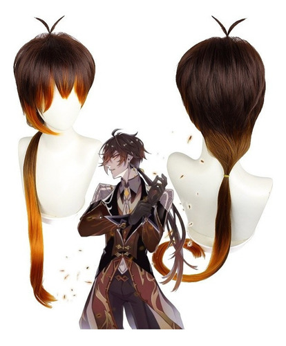 Peluca De Cosplay Genshin Impact Zhongli Pelo Largo 90cm A