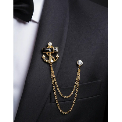Broche Pin De Ancla Para Solapa De Traje Caballero Dorado Con Negro Ancla