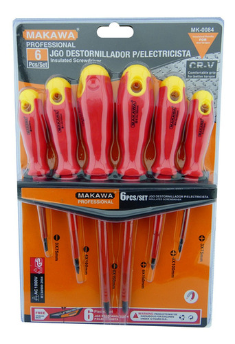 Set Kit Juego De Destornilladores Electricos 6 Piezas Makawa