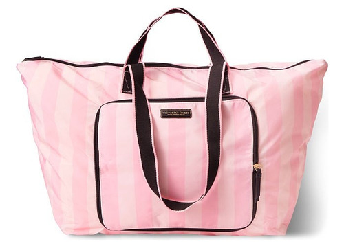 Bolsa Mala Victorias Secret Duffel Conversível Listrada Rosa