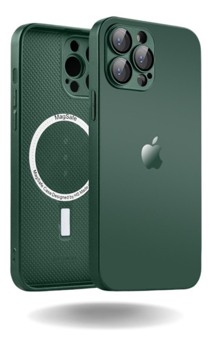 Capa Luxo Glass Case Magnética Para iPhone 12 Ao 15 Pro Max Cor Verde-escuro 14