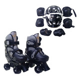 Patins 4 Rodas Preto Com Kit De Proteção Elite Tamanho:36/39