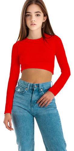 Blusa Crop Top Niñas Manga Larga