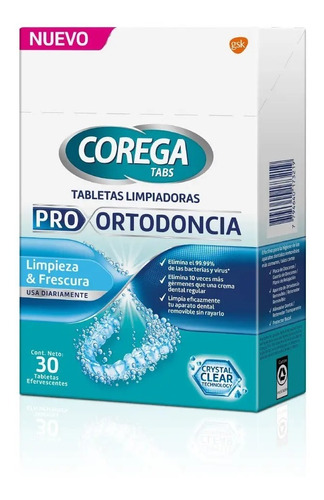 Corega Tabs Tabletas Limpiadoras Pro Ortodoncia X 30 Unid.