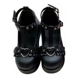 Zapatos De Plataforma Punk Gótico Oscuro Con Lazo De Lolita