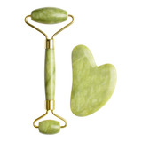 Rodillo Jade Masaje Facial Linfático + Piedra Gua Sha