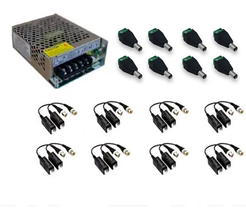 Kit Instalação Câmera 8 Balun Mult Ahd Cvi 8 P4+fonte 12v 5a