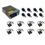 Kit Instalação Câmera 8 Balun Mult Ahd Cvi 8 P4+fonte 12v 5a