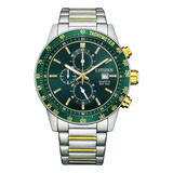 Reloj Citizen An368955x Para Hombre Cronógrafo Taquímetro Color De La Malla Dos Tonos Color Del Bisel Verde Color Del Fondo Verde