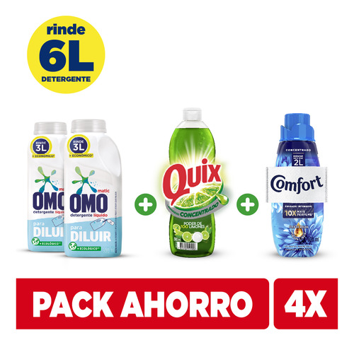 Pack 2 Detergente Omo Diluir + Quix 500ml + Comfort 500ml