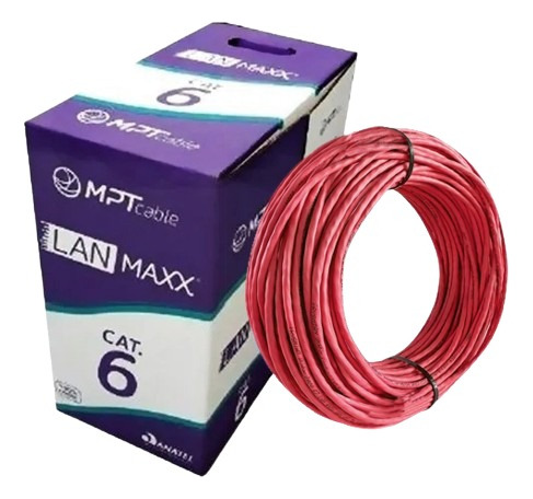 Caixa De Cabo De Rede Vermelho Cat6 100 Metros 100% Cobre