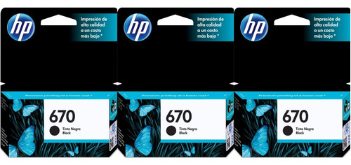 Cartuchos De Tinta Hp 670 Negro Pack X3 Unidades Originales