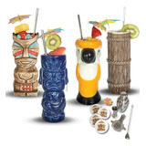 Set Of 4 Tiki Mugs, Barware Tool Set Includes Cocktail ...
