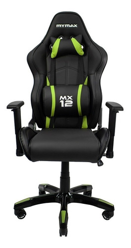 Cadeira De Escritório Mymax Mx12 Gamer Ergonômica  Preto E Verde Com Estofado Em Tecido Sintético