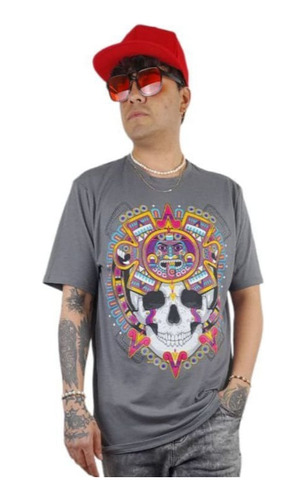 Playera Larva Calavera Azteca Arte Mexicano